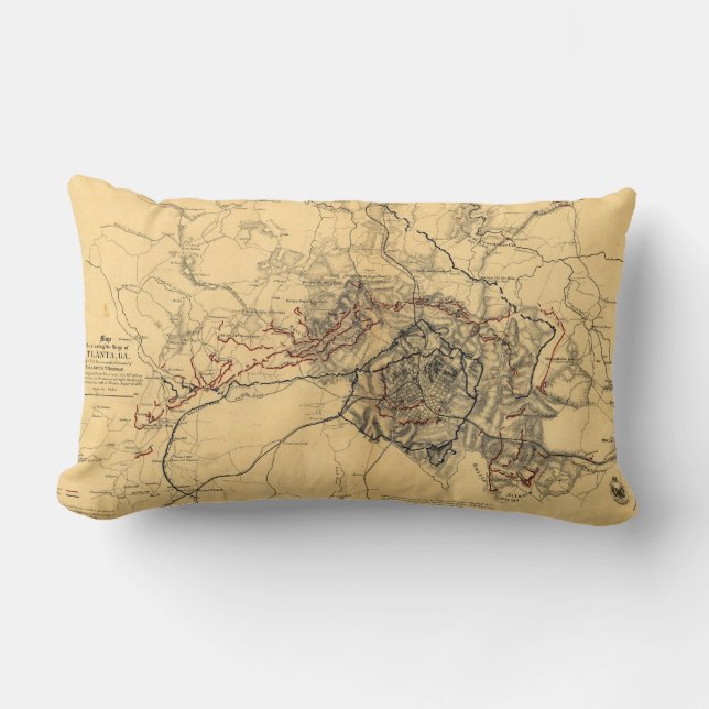 Siege of Atlanta Civil War Map July - August 1864 Lumbar Pillow (Front)