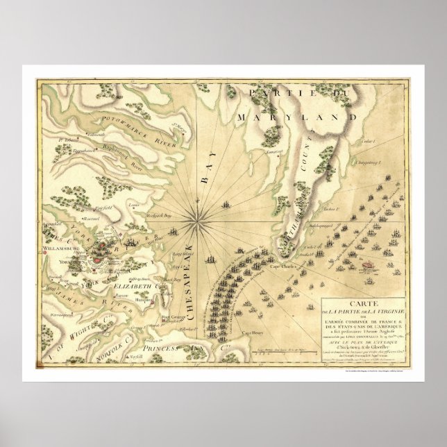 Siege of Yorktown Map 1781 Poster (Front)