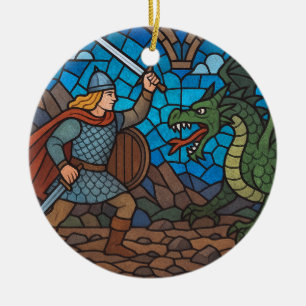 Siegfried fighting the Dragon Ceramic Ornament