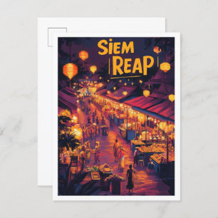 Siem Reap Cambodia Art Vintage Travel Illustration Postcard