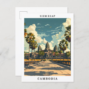 Siem Reap Cambodia Elegant Art Vintage Travel Postcard