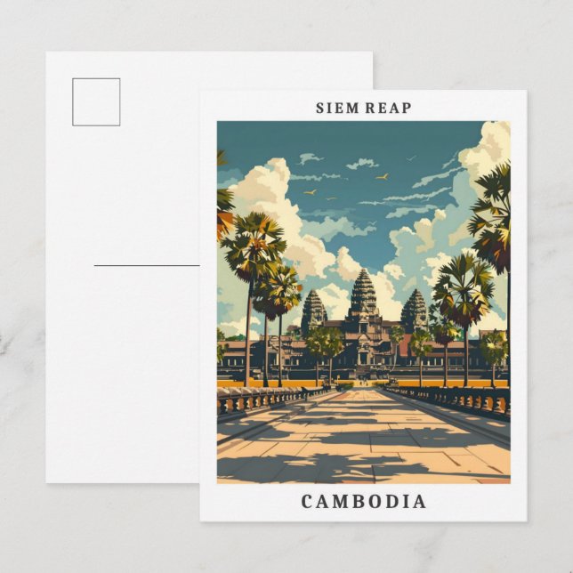 Siem Reap Cambodia Elegant Art Vintage Travel Postcard (Front/Back)