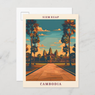 Siem Reap Cambodia Elegant Art Vintage Travel Postcard
