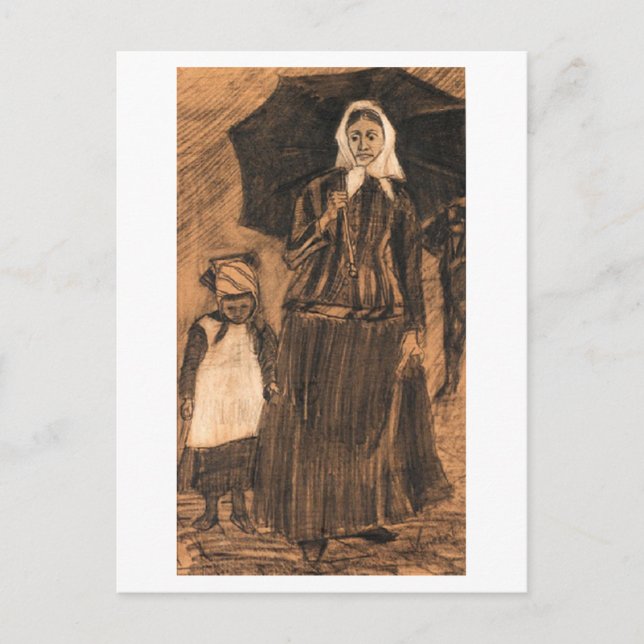 Sien under Umbrella with Girl, Van Gogh Fine Art Postcard (Front)