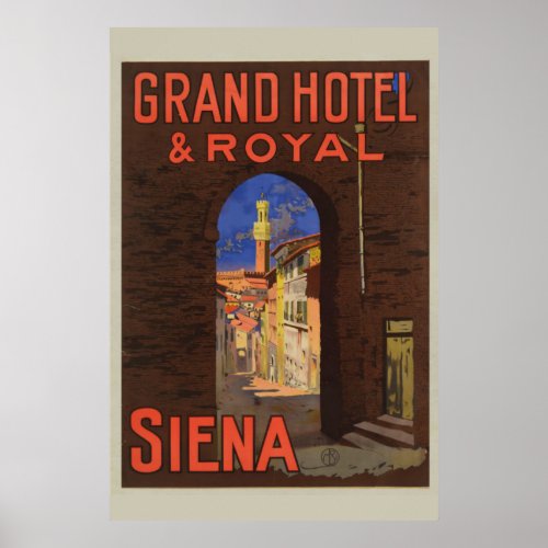 Siena Grand Royal Hotel Vintage Italian Travel Poster