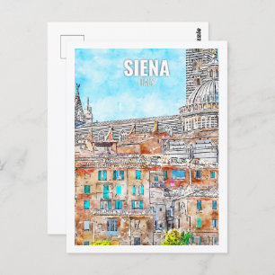 Siena Italy Famous Travel Place Watercolor Postcard
