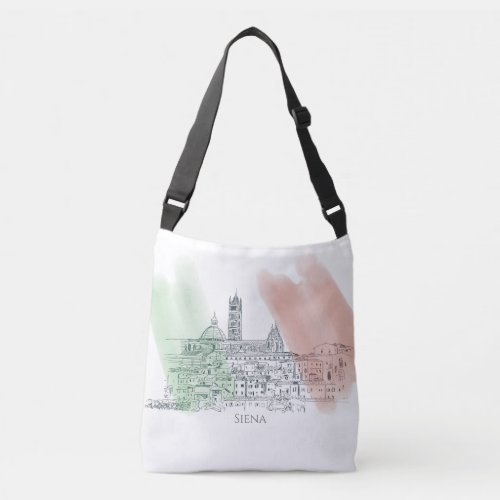 Siena Italy Italian Flag Pen and Ink Drawing Crossbody Bag