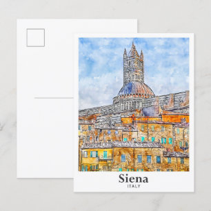 Siena Italy Watercolor Sketch Hand Drawn Postcard