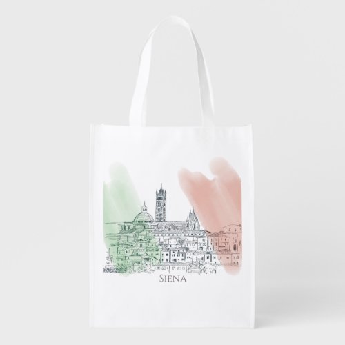 Siena Italy With Italian Flag Colors Pen and Ink Grocery Bag