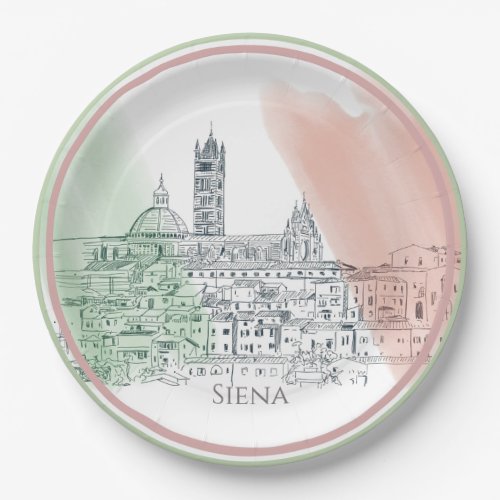 Siena Italy With Italian Flag Colors Sketch Paper Plates