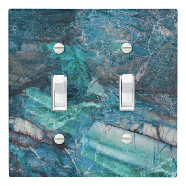 Siena Turchese Blue Marble Stone Printed Modern Light Switch Cover (In Situ)
