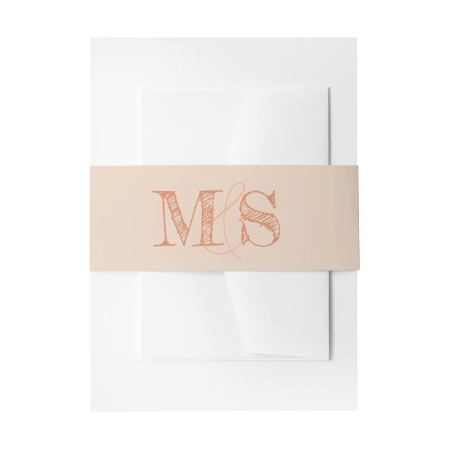 Sienna Beige Monogram Bride Groom Initials Wedding Invitation Belly Band (Front Example)