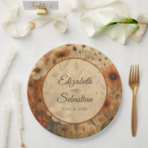 Sienna Boho Watercolor Floral Elegant Wedding Paper Plates