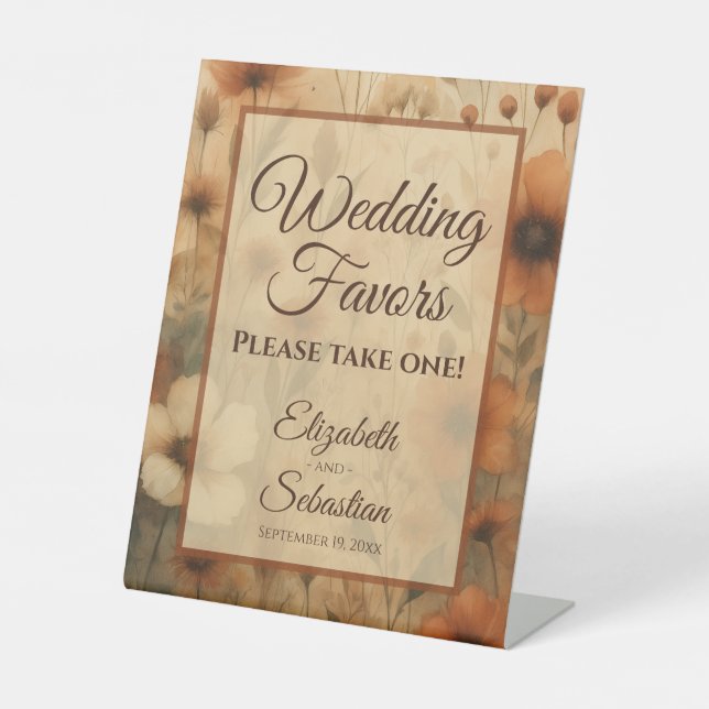 Sienna Boho Watercolor Floral Wedding Favors Sign (Front)