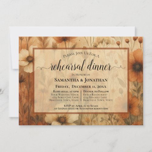 Sienna Boho Wildflowers Wedding Rehearsal Dinner
