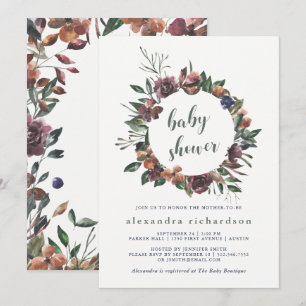 Sienna Botanical   Watercolor Wreath Baby Shower Invitation