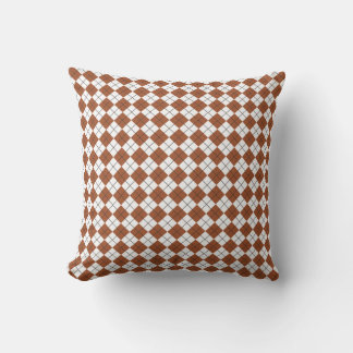 Sienna Brown and White Checkered Argyle Pattern Throw Pillow