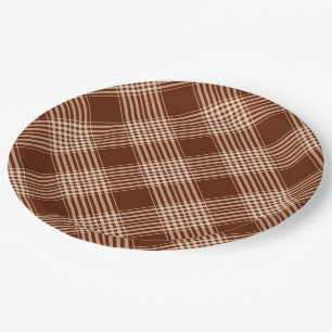 Sienna Brown And White Plaid Paper Plates