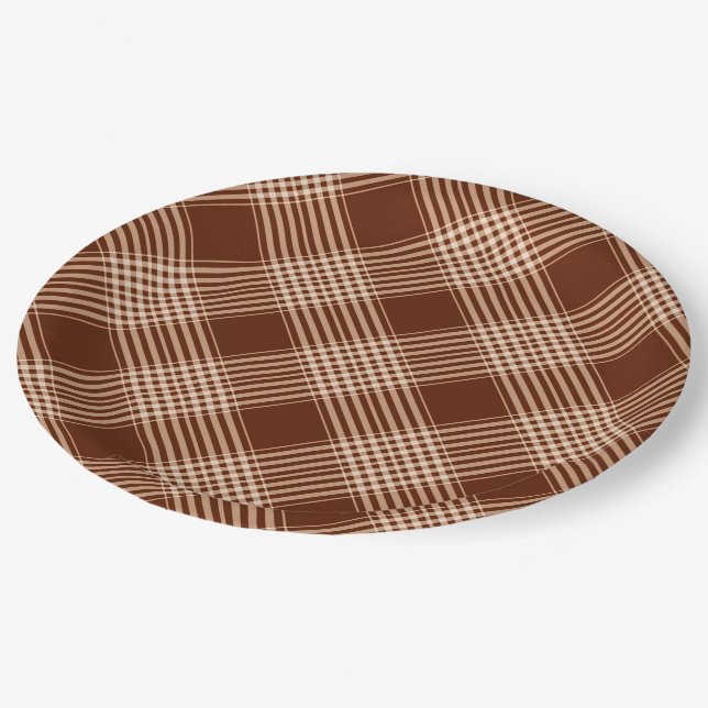 Sienna Brown And White Plaid Paper Plates (Angled)