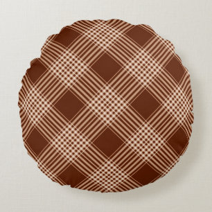 Sienna Brown And White Plaid Round Pillow