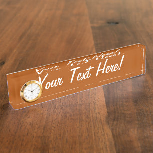 Sienna brown color decor ready to customize desk name plate