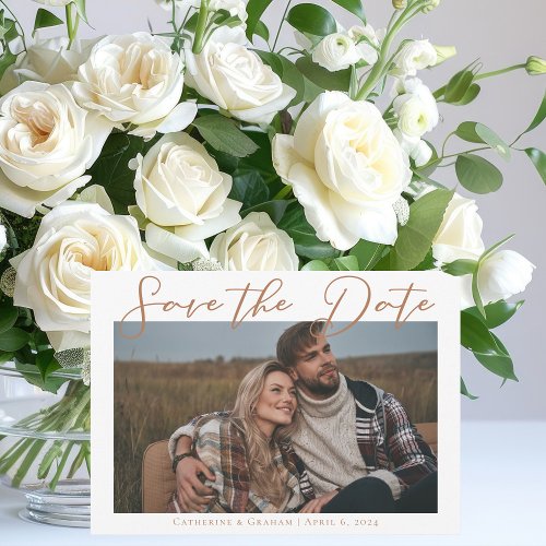 Sienna Brown Script Couple Photo Chic Fall Save The Date