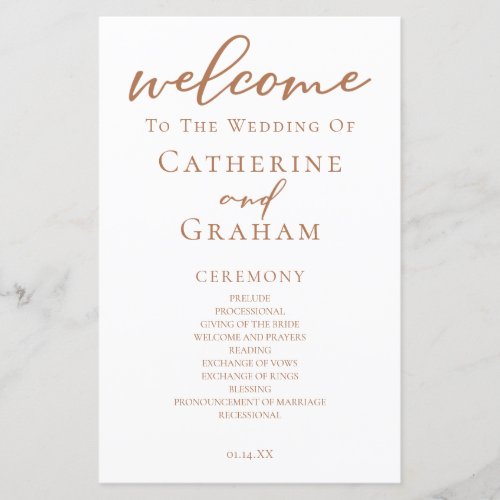 Sienna Brown Script Custom Fall Wedding Program