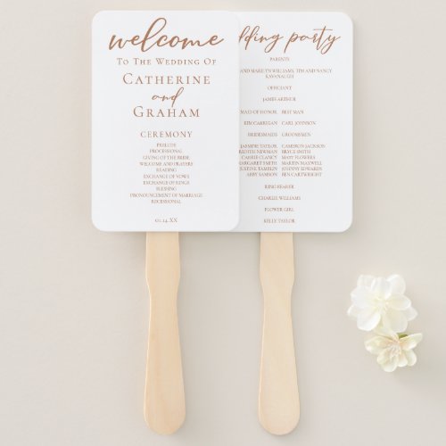 Sienna Brown Script Custom Fall Wedding Program Hand Fan