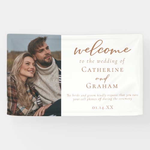 Sienna Brown Script Custom Photo Wedding Welcome Banner