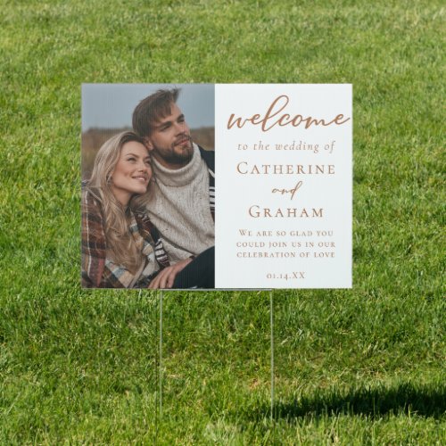 Sienna Brown Script Custom Photo Wedding Yard Sign