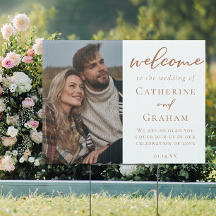 Sienna Brown Script Custom Photo Wedding Yard Sign