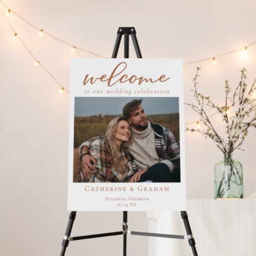 Sienna Brown Script Custom Wedding Photo Welcome Foam Board