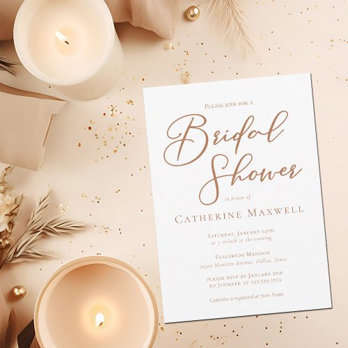 Sienna Brown Script Minimalist Bridal Shower Invitation