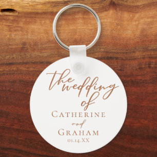 Sienna Brown Script Minimalist Custom Wedding Keychain