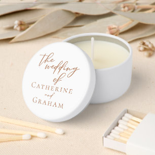 Sienna Brown Script Minimalist Custom Wedding Mini Candle Favors