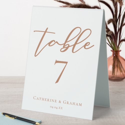 Sienna Brown Script Minimalist Custom Wedding Table Tent Sign