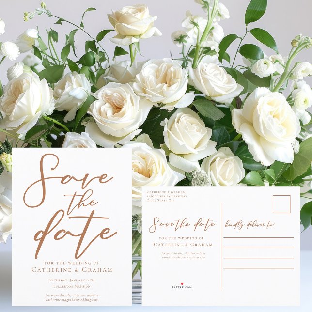 Sienna Brown Script Minimalist Save the Date Announcement Postcard (Creator Uploaded)