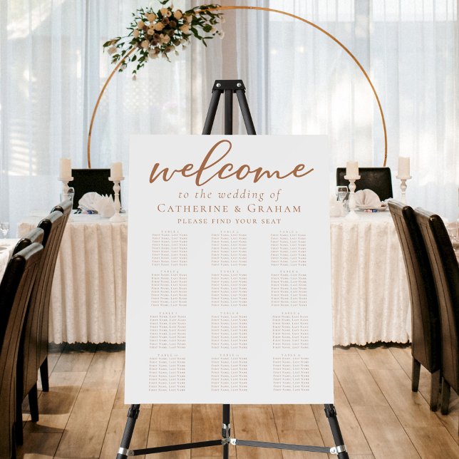 Sienna Brown Script Wedding 12 Table Seating Chart Foam Board (Creator Uploaded)