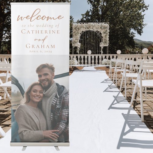 Sienna Brown Script Wedding Welcome Couple Photo Retractable Banner