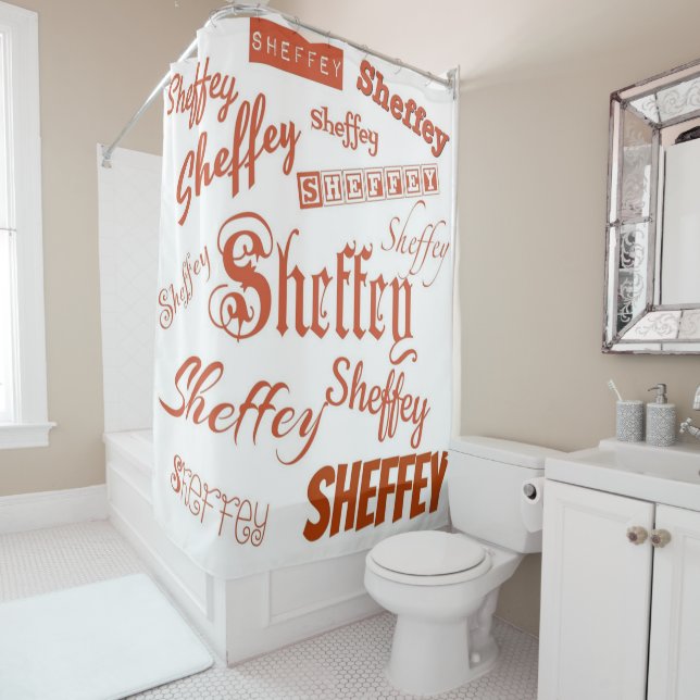 Sienna Brown Sheffey Fonts - 9565 Shower Curtain (In Situ)