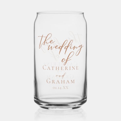 Sienna Brown Typography Minimalist Wedding Can Glass