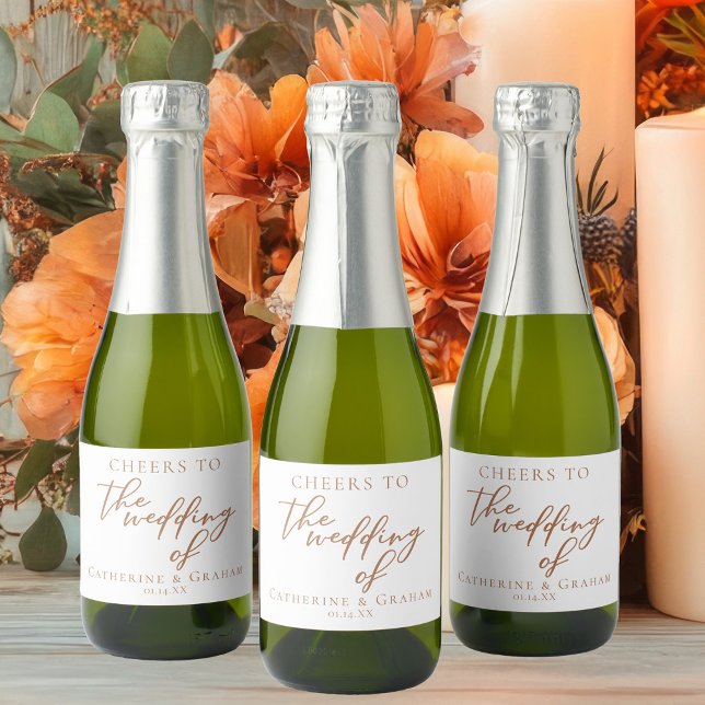 Sienna Brown Typography Minimalist Wedding Mini Sparkling Wine Label (Creator Uploaded)