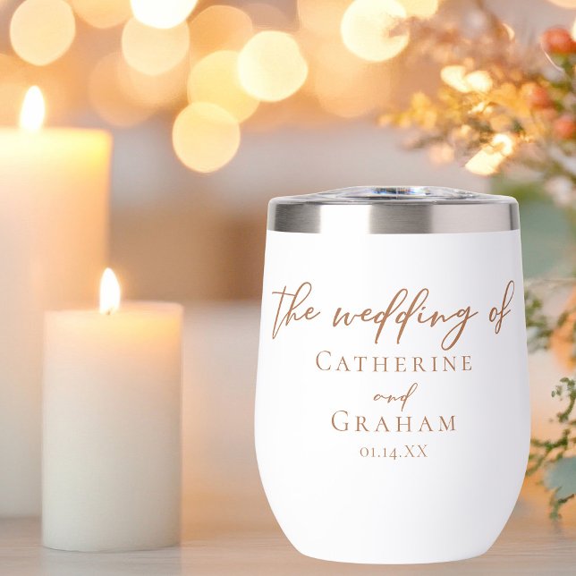 Sienna Brown Typography Minimalist Wedding Thermal Wine Tumbler (Creator Uploaded)