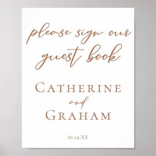 Sienna Brown Typography Wedding Guest Book Poster