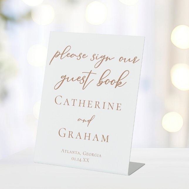 Sienna Brown Typography Wedding Guest Book Poster Pedestal Sign (Creator Uploaded)