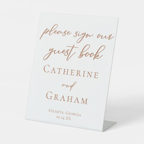 Sienna Brown Typography Wedding Guest Book Poster Pedestal Sign