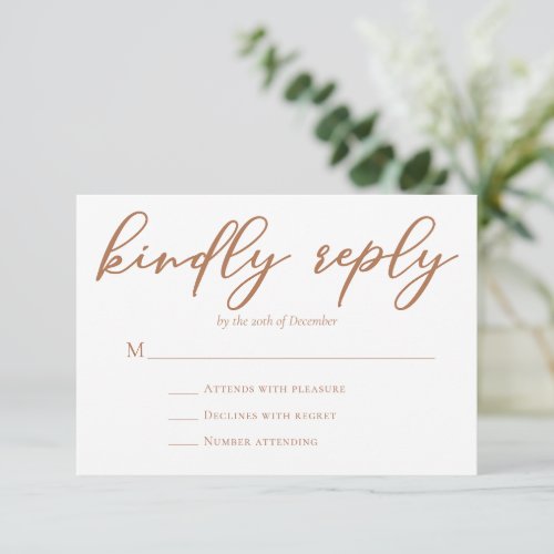 Sienna Brown Typography Wedding Kindly Reply RSVP Card