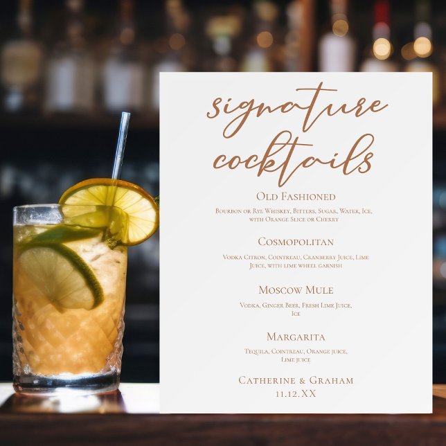 Sienna Brown Wedding Signature Cocktails Menu Foam Board (Creator Uploaded)