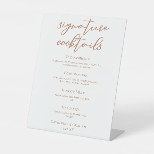 Sienna Brown Wedding Signature Cocktails Menu Pedestal Sign