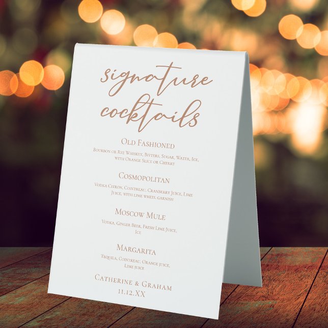 Sienna Brown Wedding Signature Cocktails Menu Table Tent (Creator Uploaded)